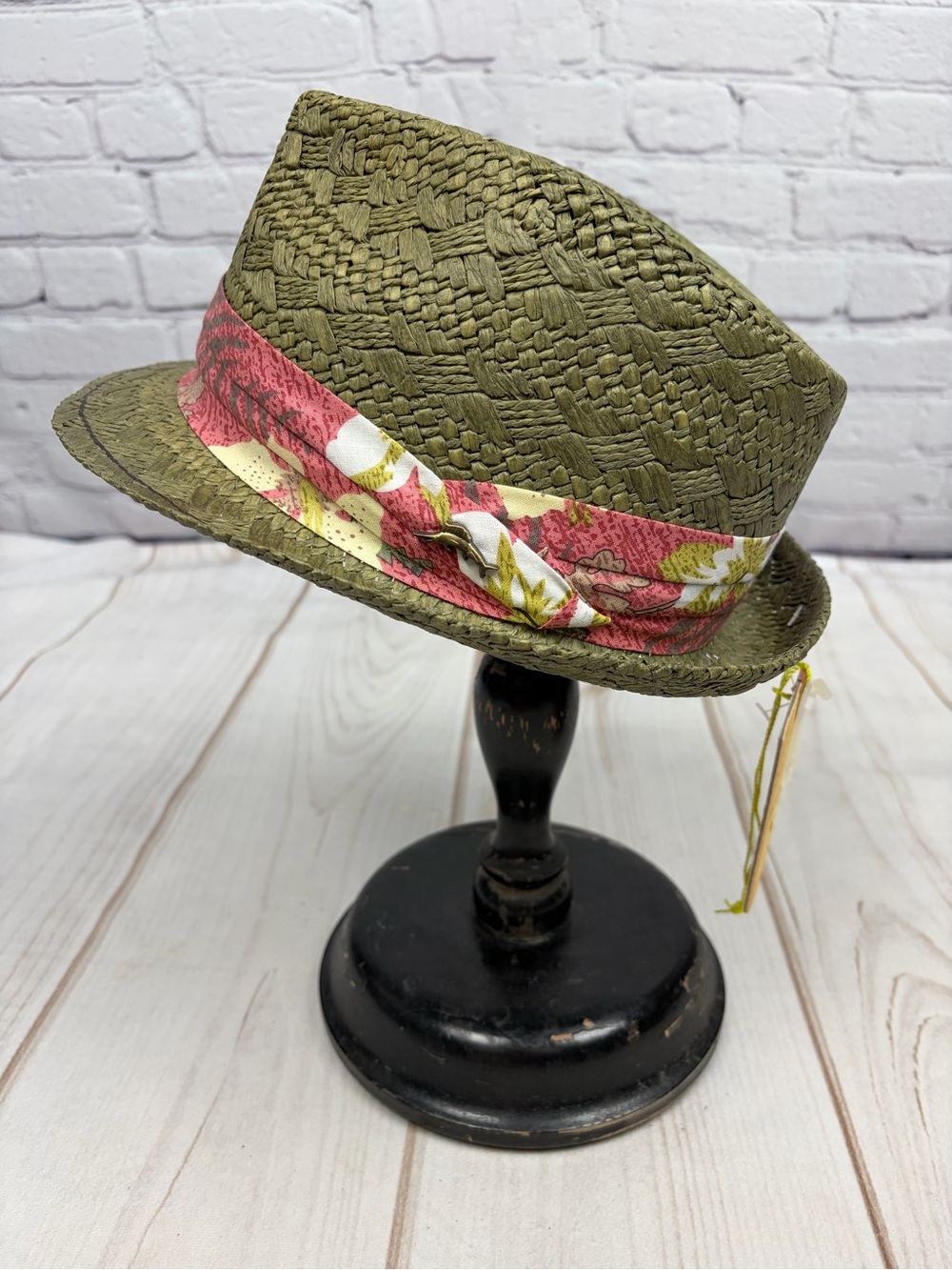 NWT Tommy Bahama Shade Maker Toyo Straw Fedora Olive /Tropical Print Band Sz S/M